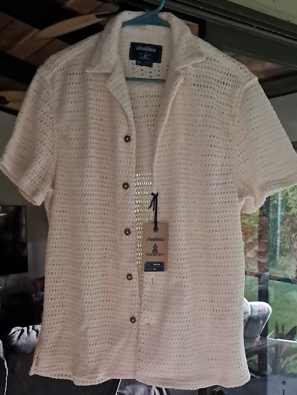chubbies Men's White Open-Knit Button-Front Shirt